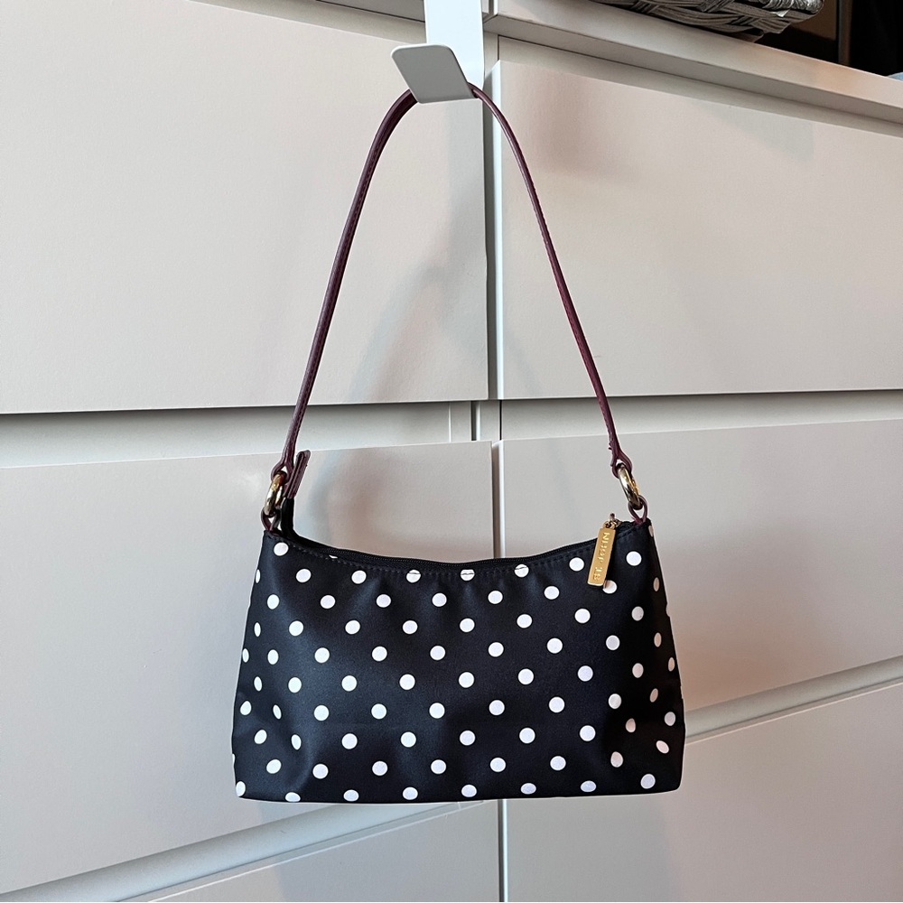 St John Black White Polka Dot Shoulder Bag with Red Leather Trim - Picture 3 of 11